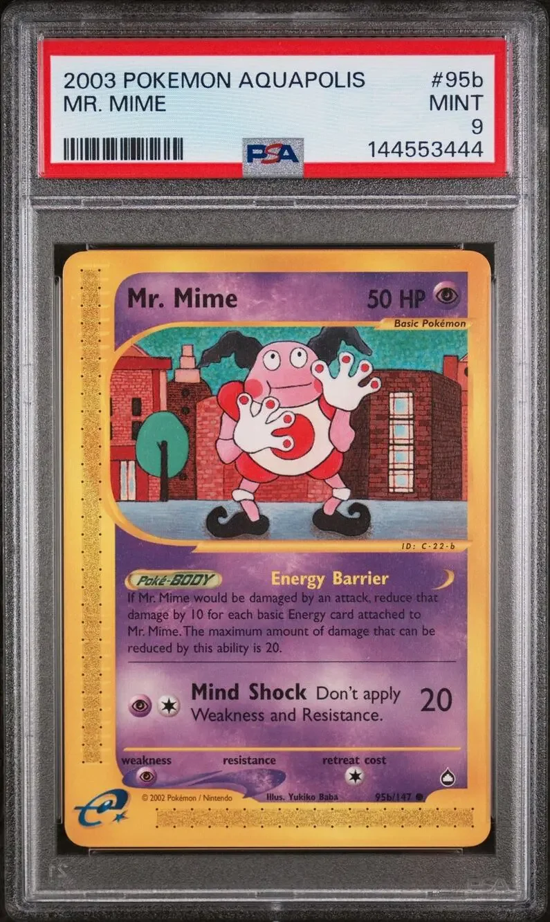 PSA 9 NM-MT Mr. Mime 95b/147 Pokémon Aquapolis 2003 Non Holo E-Reader Graded